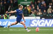 12 August 2023; Dannah O’Brien of Leinster kicks a conversion during the Vodafone Women’s Interprovincial Championship match between Connacht and Leinster at The Sportsground in Galway. Photo by Ramsey Cardy/Sportsfile