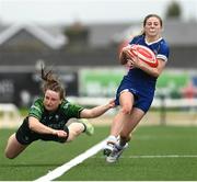 12 August 2023; Naoise O’Reilly of Leinster evades the tackle of Meabh Deely of Connacht during the Vodafone Women’s Interprovincial Championship match between Connacht and Leinster at The Sportsground in Galway. Photo by Ramsey Cardy/Sportsfile