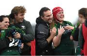 12 August 2023; Connacht head coach Lyndon Jones and Eva McCormack of Connacht celebrate after the Vodafone Women’s Interprovincial Championship match between Connacht and Leinster at The Sportsground in Galway. Photo by Ramsey Cardy/Sportsfile