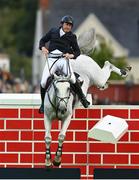 12 August 2023; Jordan Coyle of Ireland competes on Eristov during the Defender Puissance during the 2023 Longines FEI Dublin Horse Show at the RDS in Dublin. Photo by David Fitzgerald/Sportsfile