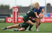 12 August 2023; Aoife Dalton of Leinster is tackled by Clara Barrett and Laoise McGonagle of Connacht during the Vodafone Women’s Interprovincial Championship match between Connacht and Leinster at The Sportsground in Galway. Photo by Ramsey Cardy/Sportsfile