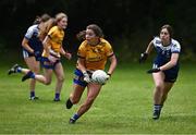 12 August 2023; Niamh O'Dea of Banner, Clare, in action agains Emaleigh Cuddihy of Fethard, Tipperary, in the senior competition at the 2023 currentaccount.ie All-Ireland Club 7s tournament at Naomh Mearnóg GAA Club in Malahide, Dublin. Photo by Piaras Ó Mídheach/Sportsfile