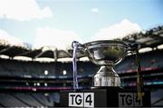 13 August 2023; The Mary Quinn Memorial Cup before the 2023 TG4 All-Ireland Ladies Intermediate Football Championship Final match between Clare and Kildare at Croke Park in Dublin. Photo by Ramsey Cardy/Sportsfile