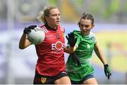 13 August 2023; Laoise Duffy of Down in action against Lauren Ryan of Limerick during the 2023 TG4 All-Ireland Ladies Junior Football Championship Final match between Down and Limerick at Croke Park in Dublin. Photo by Seb Daly/Sportsfile