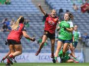 13 August 2023; Orla Swail of Down celebrates after scoring her side's first goal during the 2023 TG4 All-Ireland Ladies Junior Football Championship Final match between Down and Limerick at Croke Park in Dublin. Photo by John Sheridan/Sportsfile