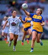 13 August 2023; Amy Sexton of Clare in action against Lauren Murtagh of Kildare during the 2023 TG4 All-Ireland Ladies Intermediate Football Championship Final match between Clare and Kildare at Croke Park in Dublin. Photo by Piaras Ó Mídheach/Sportsfile