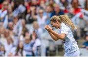 13 August 2023; Ellen Dowling of Kildare celebrates after scoring her side's second goal during the 2023 TG4 All-Ireland Ladies Intermediate Football Championship Final match between Clare and Kildare at Croke Park in Dublin. Photo by Seb Daly/Sportsfile