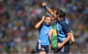 13 August 2023; Hannah Tyrrell of Dublin celebrates after kicking her side's first point during the 2023 TG4 LGFA All-Ireland Senior Championship Final match between Dublin and Kerry at Croke Park in Dublin. Photo by Seb Daly/Sportsfile