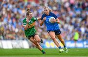 13 August 2023; Jennifer Dunne of Dublin in action against Cáit Lynch of Kerry during the 2023 TG4 LGFA All-Ireland Senior Championship Final match between Dublin and Kerry at Croke Park in Dublin. Photo by Ramsey Cardy/Sportsfile