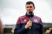 13 August 2023; Drogheda United manager Kevin Doherty speaks to LOI TV before the SSE Airtricity Men's Premier Division match between Derry City and Drogheda United at The Ryan McBride Brandywell Stadium in Derry. Photo by Stephen McCarthy/Sportsfile