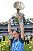 13 August 2023; Sinéad Aherne of Dublin celebrates with the Brendan Martin Cup after the 2023 TG4 LGFA All-Ireland Senior Championship Final match between Dublin and Kerry at Croke Park in Dublin. Photo by Seb Daly/Sportsfile