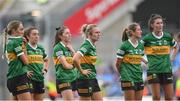 13 August 2023; Niamh Carmody of Kerry, centre, and teammates after their side's defeat in the 2023 TG4 LGFA All-Ireland Senior Championship Final match between Dublin and Kerry at Croke Park in Dublin. Photo by Seb Daly/Sportsfile