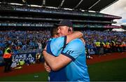13 August 2023; Dublin manager Mick Bohan, right, celebrates with selector Derek Murray after the 2023 TG4 LGFA All-Ireland Senior Championship Final match between Dublin and Kerry at Croke Park in Dublin. Photo by Ramsey Cardy/Sportsfile