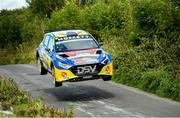 13 August 2023; Josh Moffett and Keith Moriarty in their Hyundai i20 R5 during the ALMC Hellfire Rally Round Six of the Triton Showers National Rally Championship at Oldcastle in Meath. Photo by Philip Fitzpatrick/Sportsfile