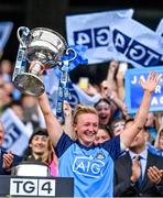 13 August 2023; Dublin captain Carla Rowe lifts the Brendan Martin Cup after her side's victory in the 2023 TG4 LGFA All-Ireland Senior Championship Final match between Dublin and Kerry at Croke Park in Dublin. Photo by Piaras Ó Mídheach/Sportsfile
