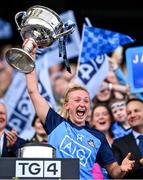 13 August 2023; Dublin captain Carla Rowe lifts the Brendan Martin Cup after her side's victory in the 2023 TG4 LGFA All-Ireland Senior Championship Final match between Dublin and Kerry at Croke Park in Dublin. Photo by Piaras Ó Mídheach/Sportsfile