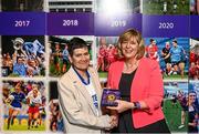 13 August 2023; 1996 Monaghan All-Ireland winning captain Maggie Kearns is presented with a medallion by former LGFA President Marie Hickey during a special luncheon before the TG4 LGFA All-Ireland Senior Championship Final at Croke Park in Dublin. Photo by Ramsey Cardy/Sportsfile