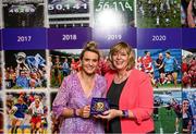 13 August 2023; 2014 Cork All-Ireland winning captain Briege Corkery is presented with a medallion by former LGFA President Marie Hickey during a special luncheon before the TG4 LGFA All-Ireland Senior Championship Final at Croke Park in Dublin. Photo by Ramsey Cardy/Sportsfile
