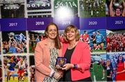 13 August 2023; 2013 Cork All-Ireland winning captain Ann Marie Walsh is presented with a medallion by former LGFA President Marie Hickey during a special luncheon before the TG4 LGFA All-Ireland Senior Championship Final at Croke Park in Dublin. Photo by Ramsey Cardy/Sportsfile