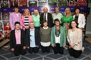 13 August 2023; Kerry All-Ireland winning captains, back row, from left, Mary Lane Scanlon ,1988, Siobhain Leen Twomey, 1985, Mary Geaney, 1976, Mick Fitzgerald, Kathleen Curran, 1989, Eileen Lawlor Dardis, 1993, and Marina Barry Walsh, 1983. Front row, from left, Margaret Flaherty Golden, 1987, Bridget Leen, 1984, Del White, 1990, Annette Walsh Flaherty, 1986, and Marian Doherty Bowler, 1982, during a special luncheon before the TG4 LGFA All-Ireland Senior Championship Final at Croke Park in Dublin. Photo by Ramsey Cardy/Sportsfile