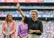 13 August 2023; Valerie Mulcahy, representing 2015 and 2016 Cork All-Ireland winning captain Ciara O'Sullivan, is honoured at half-time of the TG4 LGFA All-Ireland Senior Championship Final at Croke Park in Dublin. Photo by Seb Daly/Sportsfile