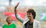 13 August 2023; 1983 Kerry All-Ireland winning captain Marina Barry-Walsh is honoured at half-time of the TG4 LGFA All-Ireland Senior Championship Final at Croke Park in Dublin. Photo by Seb Daly/Sportsfile