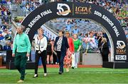 13 August 2023; 1977 Cavan All-Ireland winning captain Bridget Smith, centre, is honoured at half-time of the TG4 LGFA All-Ireland Senior Championship Final at Croke Park in Dublin. Photo by Seb Daly/Sportsfile