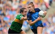 13 August 2023; Lauren Magee of Dublin in action against Danielle O'Leary of Kerry during the 2023 TG4 LGFA All-Ireland Senior Championship Final match between Dublin and Kerry at Croke Park in Dublin. Photo by Seb Daly/Sportsfile