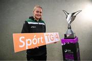 14 August 2023; TG4 have announced an additional four live games to continue their coverage of the SSE Airtricity Women's Premier Division. Pictured at the announcement at the FAI Headquarters in Dublin is Erin McLaughlin of Peamount United. Photo by Ramsey Cardy/Sportsfile