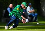 14 Augut 2023; Shane Getkate of North West Warriors fails to prevent a four during the Rario Inter-Provincial Cup match between Leinster Lightning and North West Warriors at The Hills Cricket Club in Dublin. Photo by Tyler Miller/Sportsfile