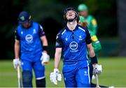14 Augut 2023; George Dockrell of Leinster Lightning leaves the crease after being caught out during the Rario Inter-Provincial Cup match between Leinster Lightning and North West Warriors at The Hills Cricket Club in Dublin. Photo by Tyler Miller/Sportsfile