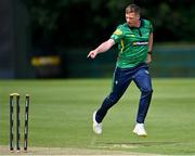 14 Augut 2023; Craig Young of North West Warriors celebrates after stumping out Barry McCarthy of Leinster Lightning during the Rario Inter-Provincial Cup match between Leinster Lightning and North West Warriors at The Hills Cricket Club in Dublin. Photo by Tyler Miller/Sportsfile