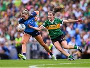13 August 2023; Jennifer Dunne of Dublin in action against Anna Galvin of Kerry during the 2023 TG4 LGFA All-Ireland Senior Championship Final match between Dublin and Kerry at Croke Park in Dublin. Photo by Piaras Ó Mídheach/Sportsfile