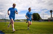 14 August 2023; Andrew Osborne, left, and Henry McErlean during Leinster rugby squad training at UCD in Dublin. Photo by David Fitzgerald/Sportsfile
