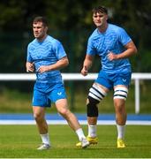 14 August 2023; Luke McGrath, left, and Brian Deeny during Leinster rugby squad training at UCD in Dublin. Photo by David Fitzgerald/Sportsfile