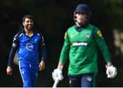 14 Augut 2023; Simi Singh of Leinster Lightning celebrates after stumping out Cameron Melly of North West Warriors during the Rario Inter-Provincial Cup match between Leinster Lightning and North West Warriors at The Hills Cricket Club in Dublin. Photo by Tyler Miller/Sportsfile