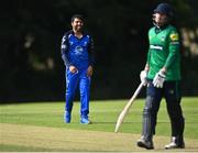 14 Augut 2023; Simi Singh of Leinster Lightning celebrates after stumping out Cameron Melly of North West Warriors during the Rario Inter-Provincial Cup match between Leinster Lightning and North West Warriors at The Hills Cricket Club in Dublin. Photo by Tyler Miller/Sportsfile