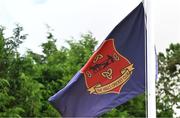 14 Augut 2023; A general view of The Hills Cricket Club crest on a flag during the Rario Inter-Provincial Cup match between Leinster Lightning and North West Warriors at The Hills Cricket Club in Dublin. Photo by Tyler Miller/Sportsfile