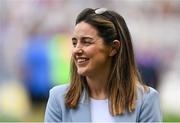 13 August 2023; Lyndsey Davey, representing 2017, 2018, 2019, and 2020 Dublin All-Ireland winning captain Sinead Aherne, is honoured at half-time of the TG4 LGFA All-Ireland Senior Championship Final at Croke Park in Dublin. Photo by Ramsey Cardy/Sportsfile