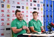 15 August 2023; Finlay Bealham and Josh van der Flier during an Ireland rugby media conference at the IRFU High Performance Centre in Dublin. Photo by Harry Murphy/Sportsfile