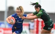 12 August 2023; Aoife Dalton of Leinster is tackled by Clara Barrett, right, and Laoise McGonagle of Connacht during the Vodafone Women’s Interprovincial Championship match between Connacht and Leinster at The Sportsground in Galway. Photo by Ramsey Cardy/Sportsfile