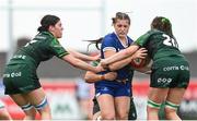 12 August 2023; Katie Whelan of Leinster is tackled by Karly Tierney and Beibhinn Gleeson of Connacht during the Vodafone Women’s Interprovincial Championship match between Connacht and Leinster at The Sportsground in Galway. Photo by Ramsey Cardy/Sportsfile