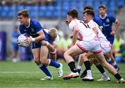 16 August 2023; Ethan Black of Leinster is tackled by Fraser Cunningham of Ulster during the U18 Schools Interprovincial Championship match between Leinster and Ulster at Energia Park in Dublin. Photo by Piaras Ó Mídheach/Sportsfile