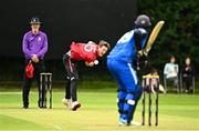 17 August 2023; Byron McDonaugh of Munster Reds delivers to Seamus Lynch of Leinster Lightning during the Rario Inter-Provincial Cup match between Munster Reds and Leinster Lightning at The Mardyke in Cork. Photo by Eóin Noonan/Sportsfile
