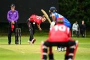17 August 2023; Byron McDonaugh of Munster Reds delivers to Simi Singh of Leinster Lightning to during the Rario Inter-Provincial Cup match between Munster Reds and Leinster Lightning at The Mardyke in Cork. Photo by Eóin Noonan/Sportsfile