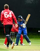 17 August 2023; Gareth Delaney of Munster Reds delivers to Gavin Hoey of Leinster Lightning during the Rario Inter-Provincial Cup match between Munster Reds and Leinster Lightning at The Mardyke in Cork. Photo by Eóin Noonan/Sportsfile