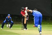 17 August 2023; David Delaney of Leinster Lightning delivers to Ali Frost of Munster Reds during the Rario Inter-Provincial Cup match between Munster Reds and Leinster Lightning at The Mardyke in Cork. Photo by Eóin Noonan/Sportsfile