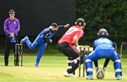 17 August 2023; Simi Singh of Leinster Lightning delivers to Ali Frost of Munster Reds during the Rario Inter-Provincial Cup match between Munster Reds and Leinster Lightning at The Mardyke in Cork. Photo by Eóin Noonan/Sportsfile