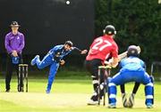 17 August 2023; Simi Singh of Leinster Lightning delivers to Ali Frost of Munster Reds during the Rario Inter-Provincial Cup match between Munster Reds and Leinster Lightning at The Mardyke in Cork. Photo by Eóin Noonan/Sportsfile