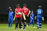 17 August 2023; Tyrone Kane, left, and Ali Frost of Munster Reds during the Rario Inter-Provincial Cup match between Munster Reds and Leinster Lightning at The Mardyke in Cork. Photo by Eóin Noonan/Sportsfile